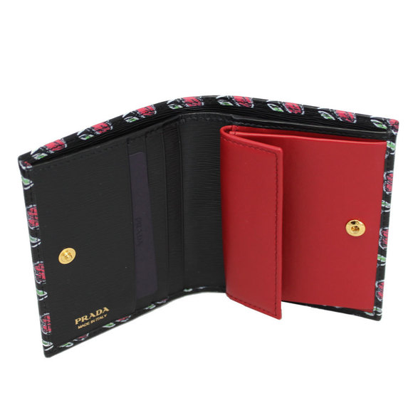 Prada Motif Wallet Red Bifold Black Heart - Picture 1 of 4